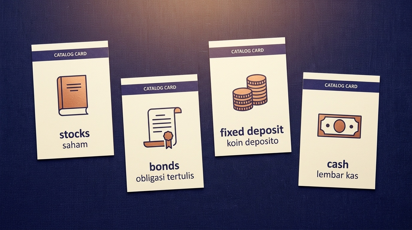 Ilustrasi distribusi portofolio ke beberapa kelas aset pada nada indigo.